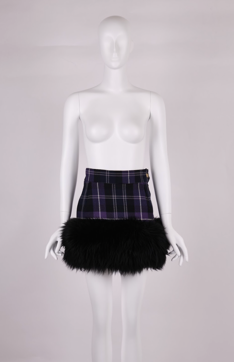Preowned Vivienne Westwood Tartan Faux Fur Trim Skirt