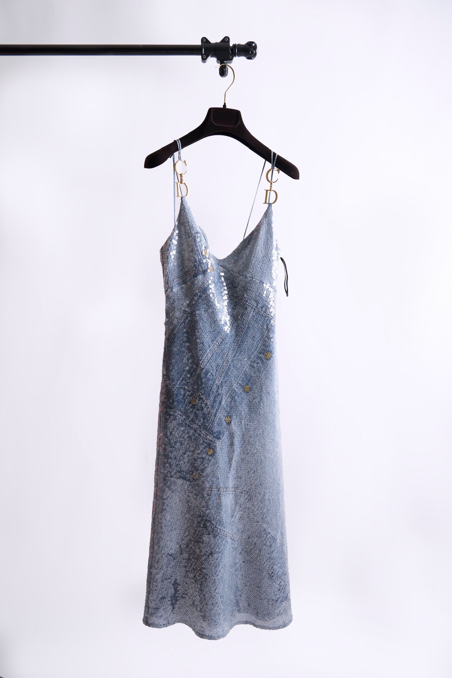 Vintage Christian Dior Spring 2000 Sequin Saddle Halter Midi Dress