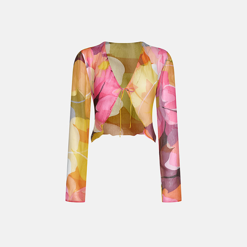 Vintage Gucci 1999 Floral Wrap Top with Long Sleevesl