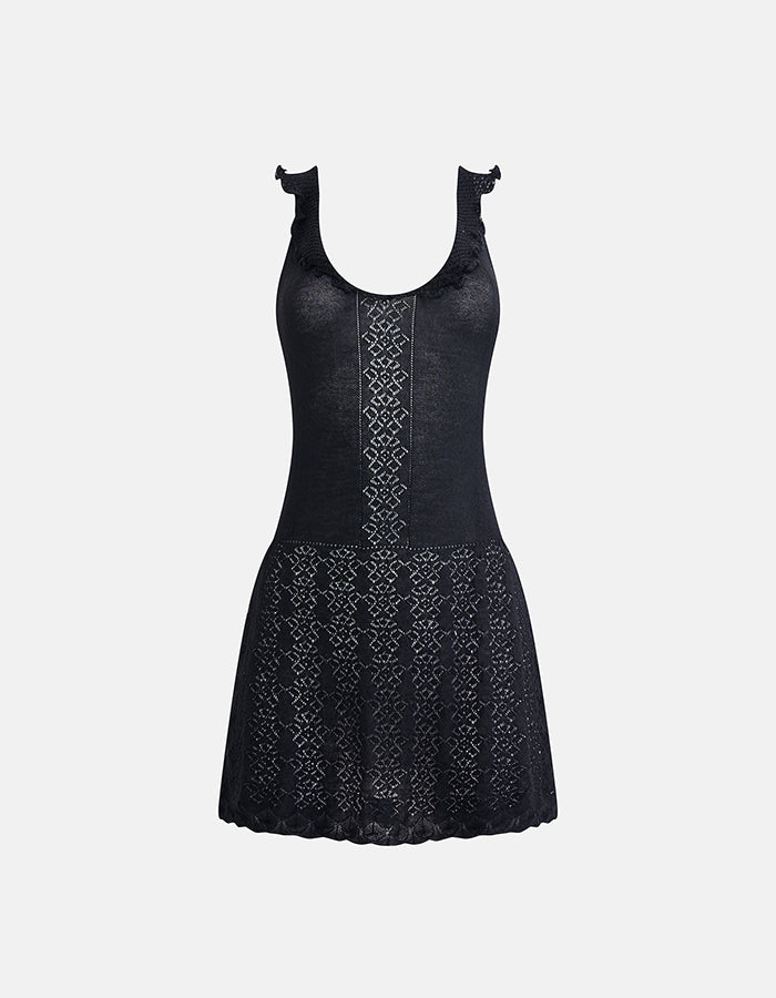 Vintage Versace Black Knit Lace Dress