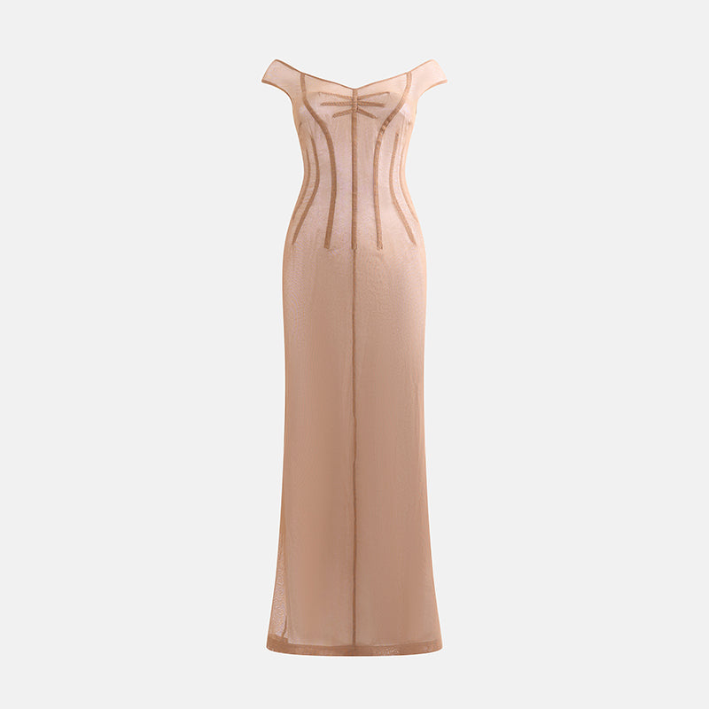 Vintage Dolce & Gabbana Spring 1998 Beige Off-Shoulder Dress - Pulled