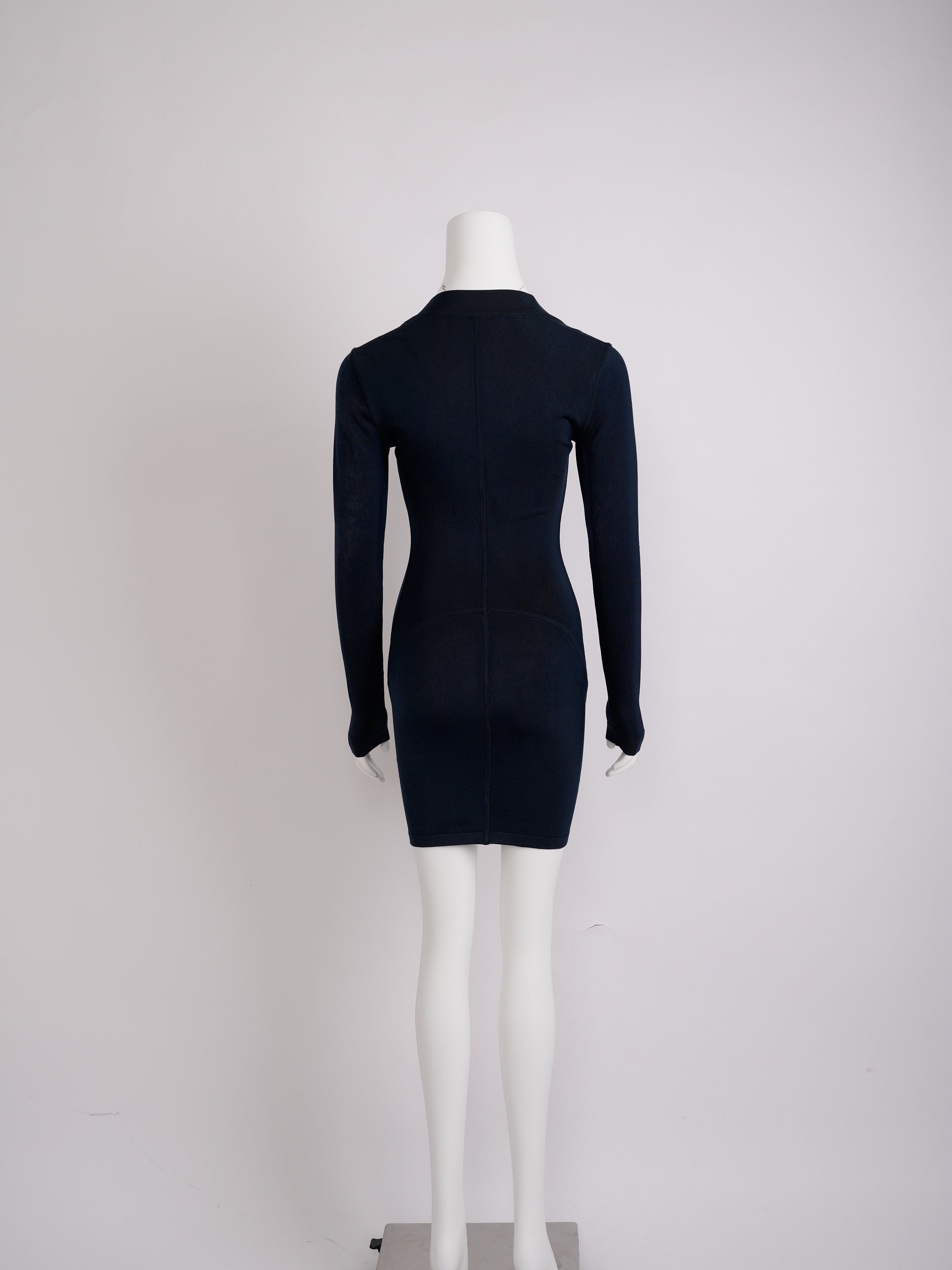 Vintage Alaïa Circa 1990s Navy Blue Rayon Bodycon Dress