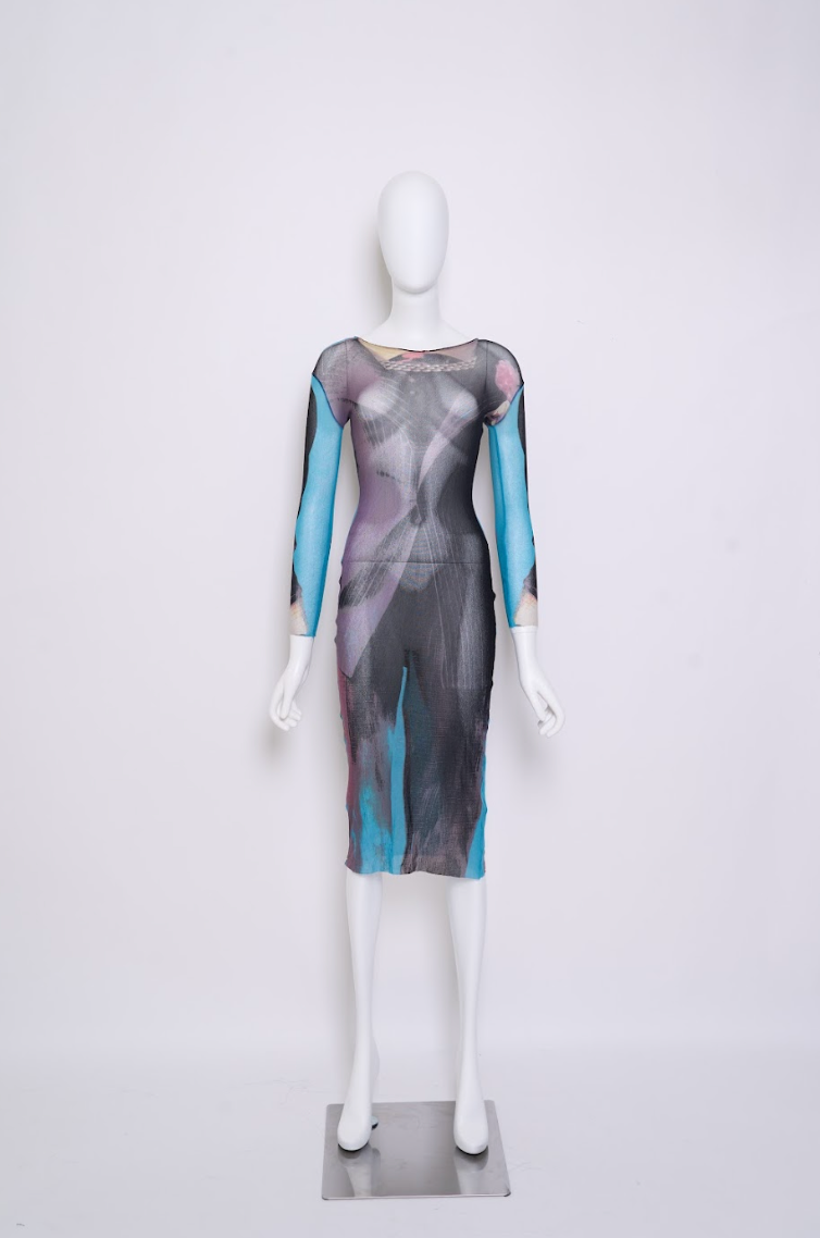 Vintage Jean Paul Gaultier Maille 1997 Runway Dress with Suit Print