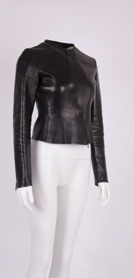Vintage Gucci Fall 1999 Curved Zipper Leather Jacket