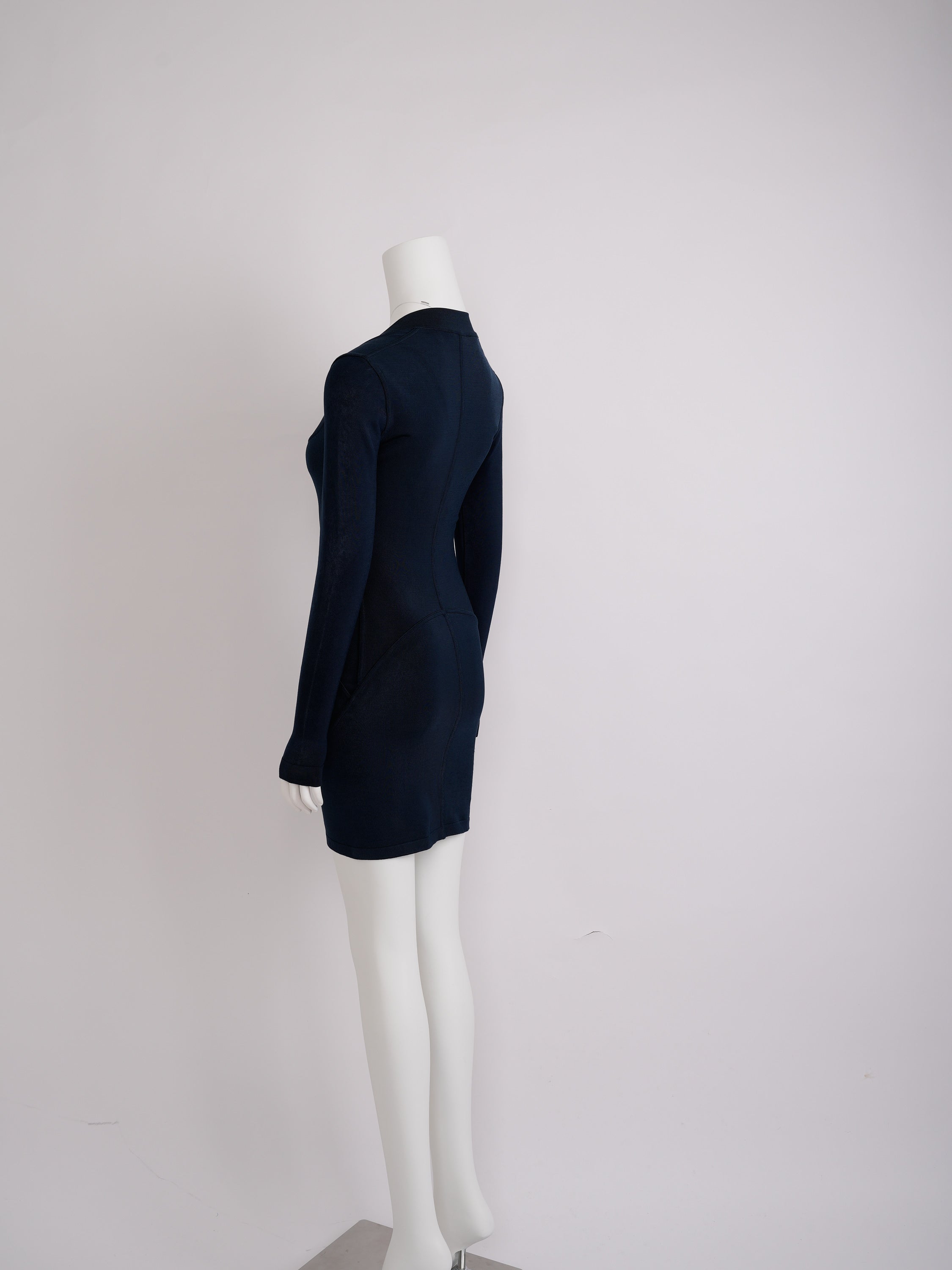 Vintage Alaïa Circa 1990s Navy Blue Rayon Bodycon Dress
