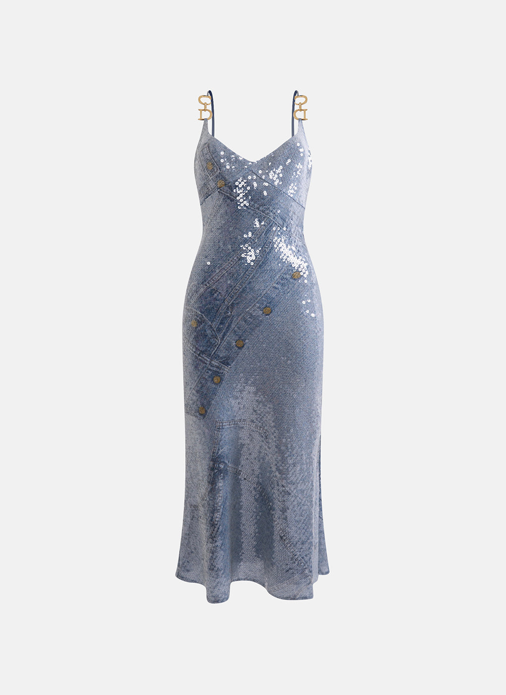 Vintage Christian Dior Spring 2000 Sequin Saddle Halter Midi Dress