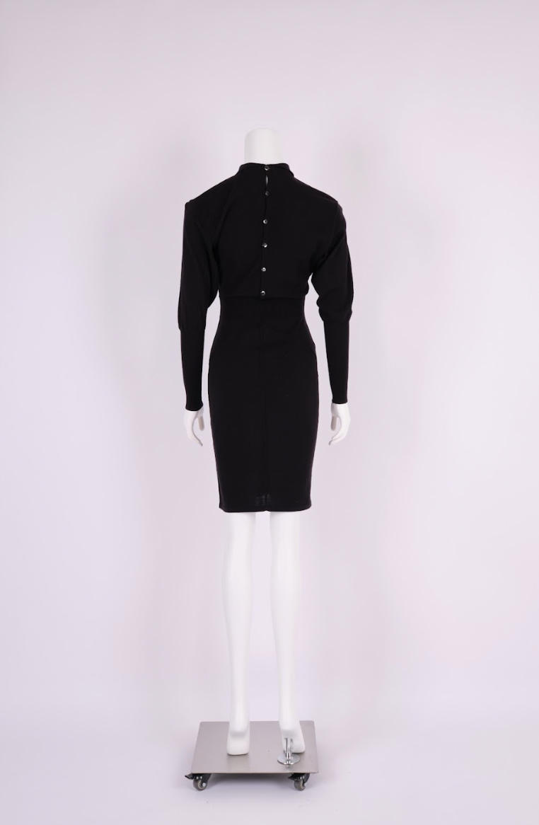 Vintage Alaïa Fall 1985 Black Long-Sleeve Viscose Bodycon Dress