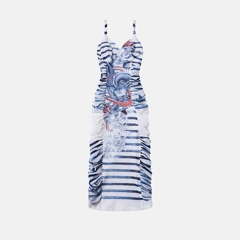 Preowned Jean Paul Gaultier 2014 White Tattoo Print Mesh Dress