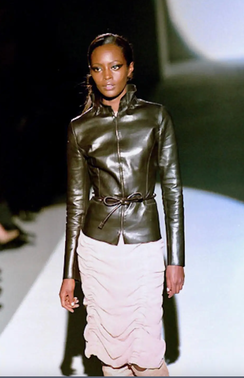 Vintage Gucci Fall 1999 Curved Zipper Leather Jacket