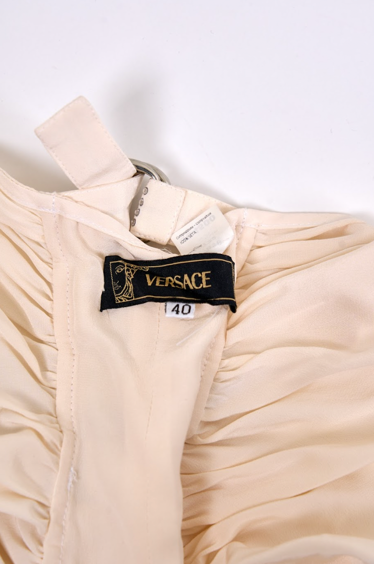 Vintage Gianni Versace Spring 2004 Rhinestone Strap Ruched Silk Dress