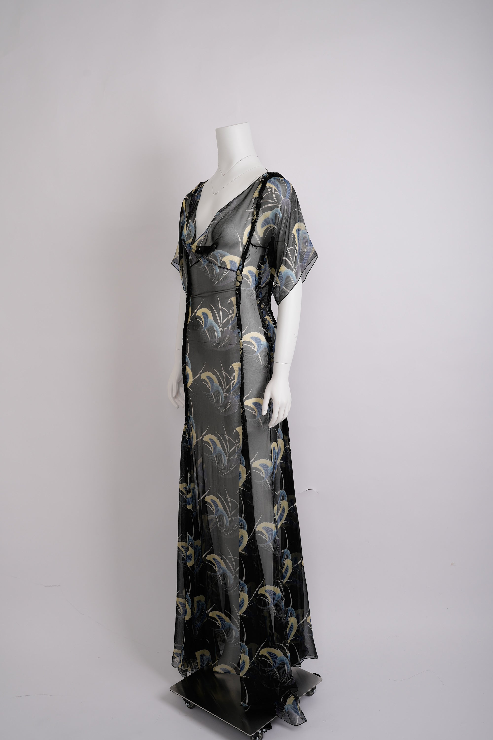 Preowned Christian Dior Boutique by John Galliano Fall 2003–2004 Prototype "Hardcore Romance" Black Silk Chiffon Ruffled Dress