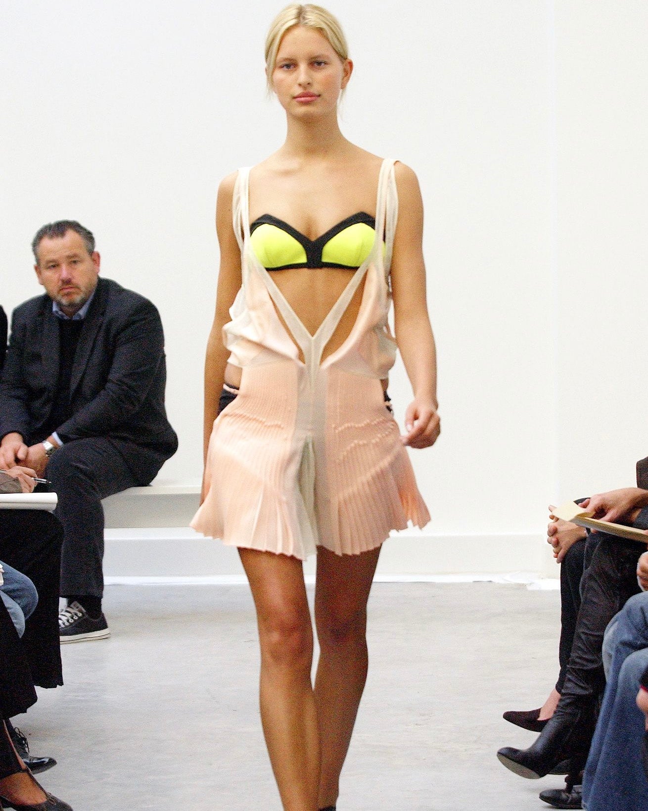 Balenciaga Spring 2004 Pink Pleated Mesh Dress