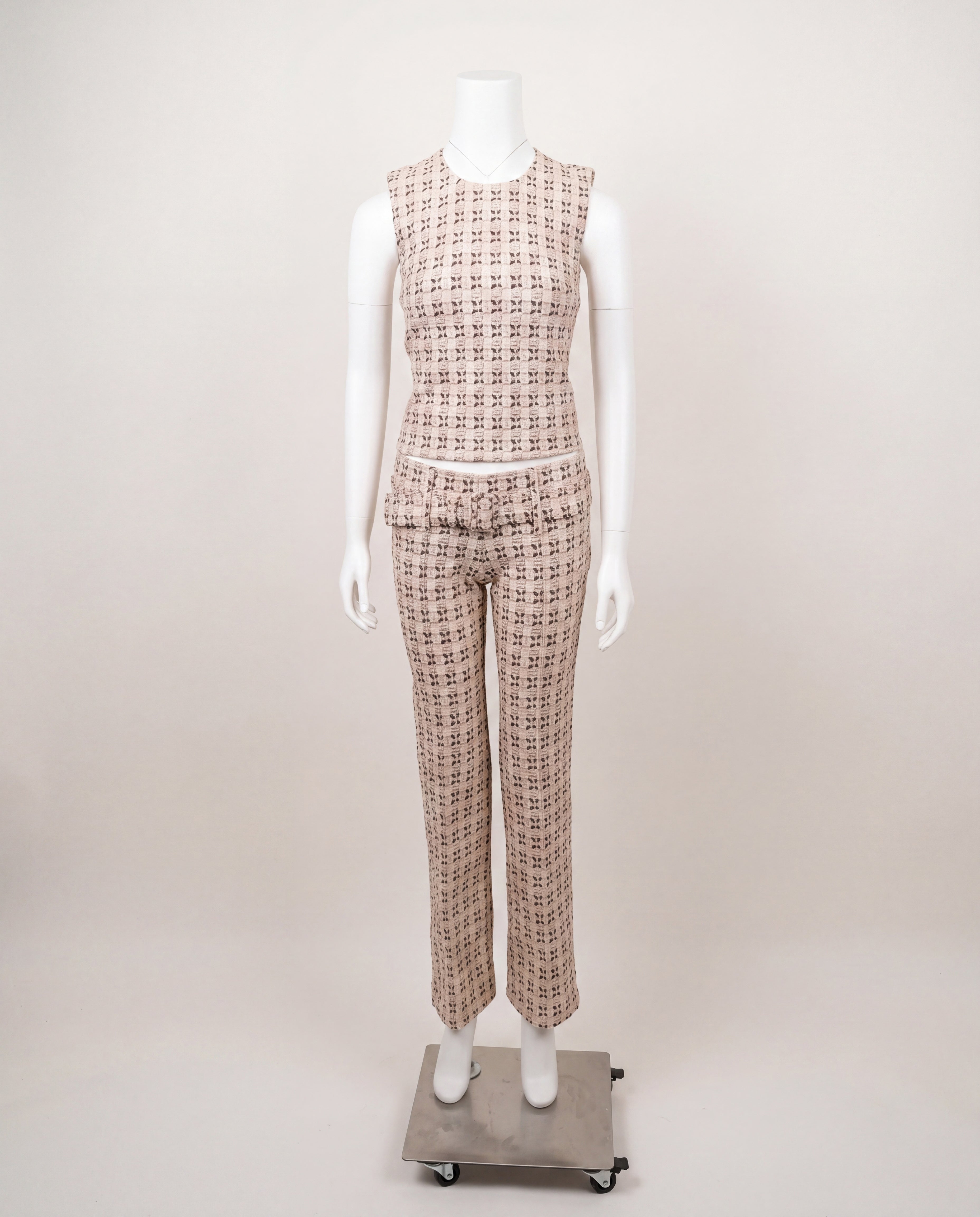 Prada Spring 2002 Beige and Brown Brocade Top and Trouser Set