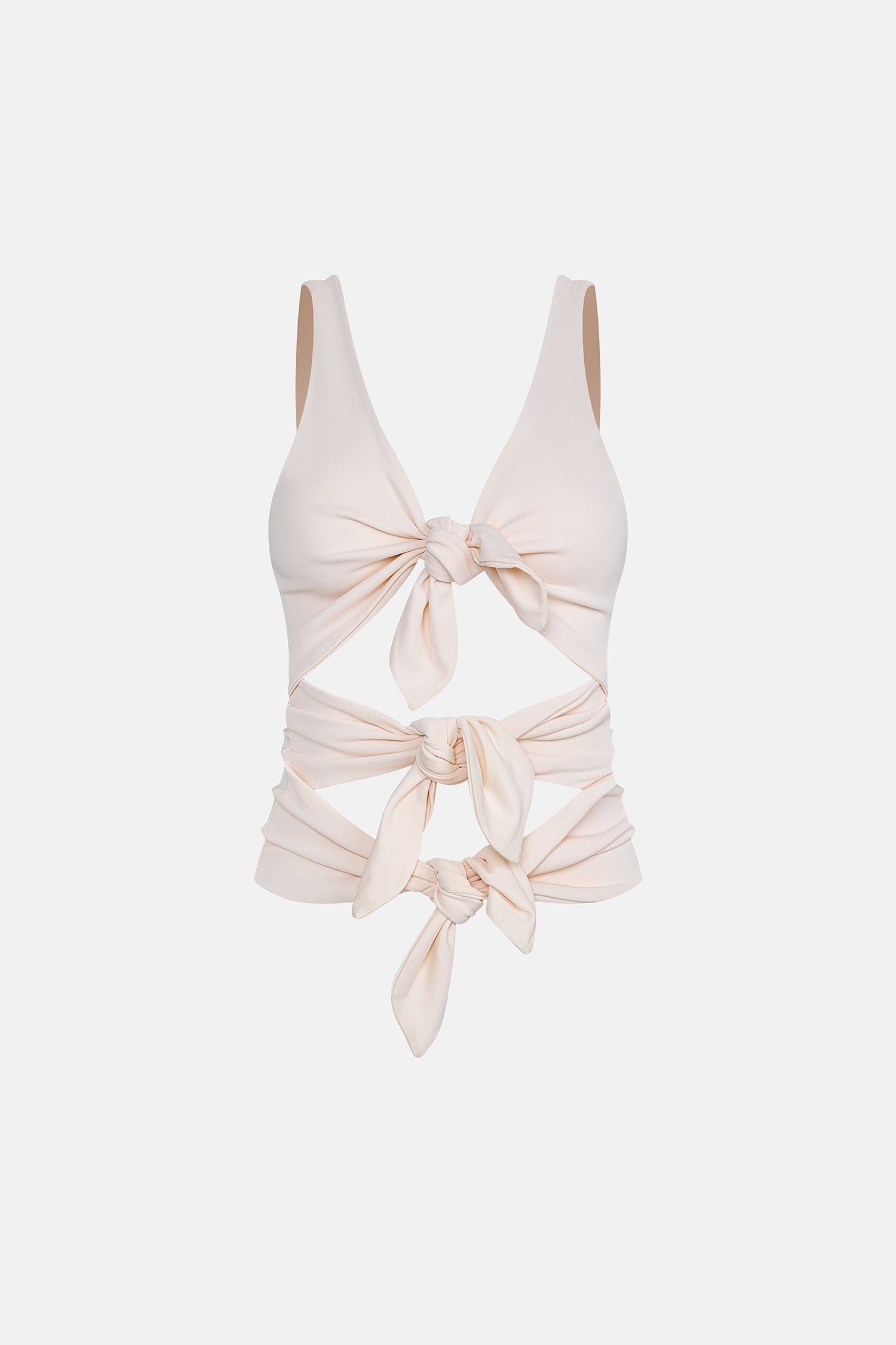 Preowned Valentino 2002 Ivory silk top with multiple tie details and deep V neckline - Pulled