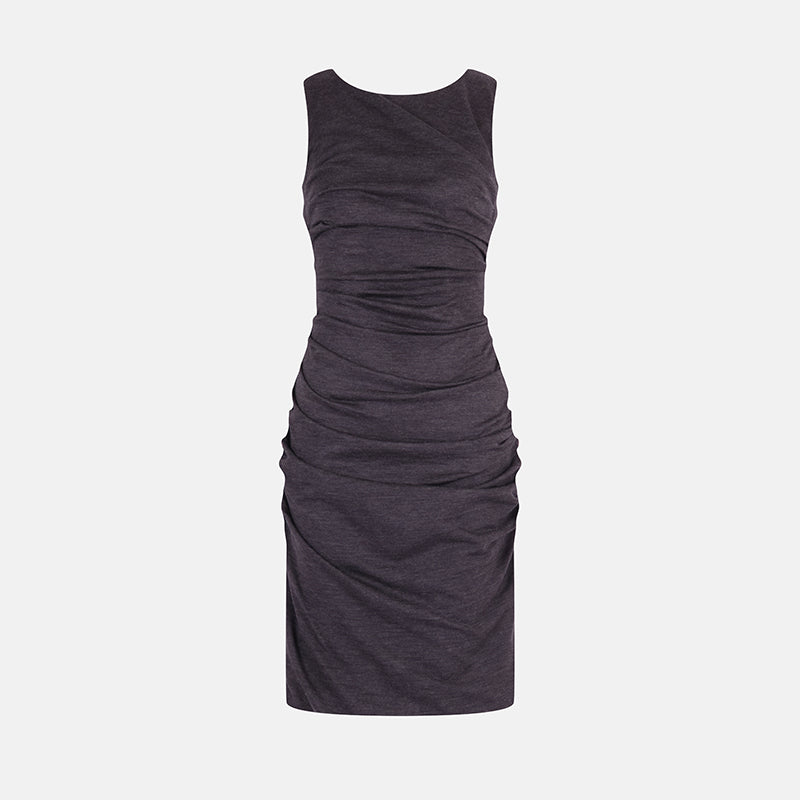 Preowned 90s Dolce & Gabbana Dark Grey Ruched Jersey Dress - Pulled