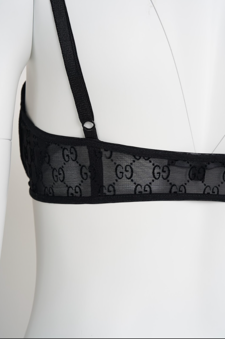 Vintage Gucci by Tom Ford Spring 1998 Runway Black Crystal Bra with Raised Logo Monogram
