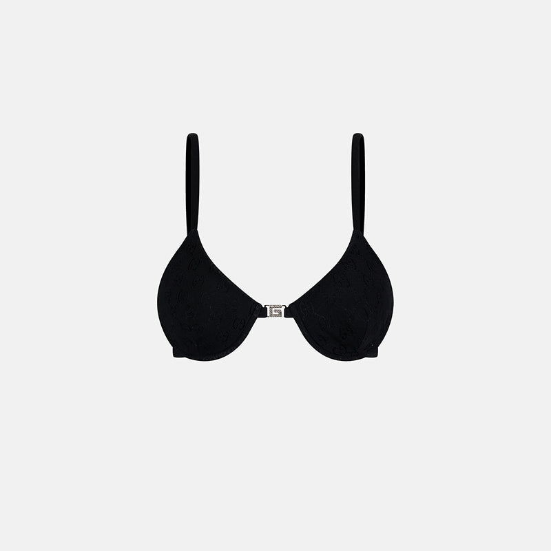 Vintage Gucci by Tom Ford Spring 1998 Runway Black Crystal Bra with Raised Logo Monogram