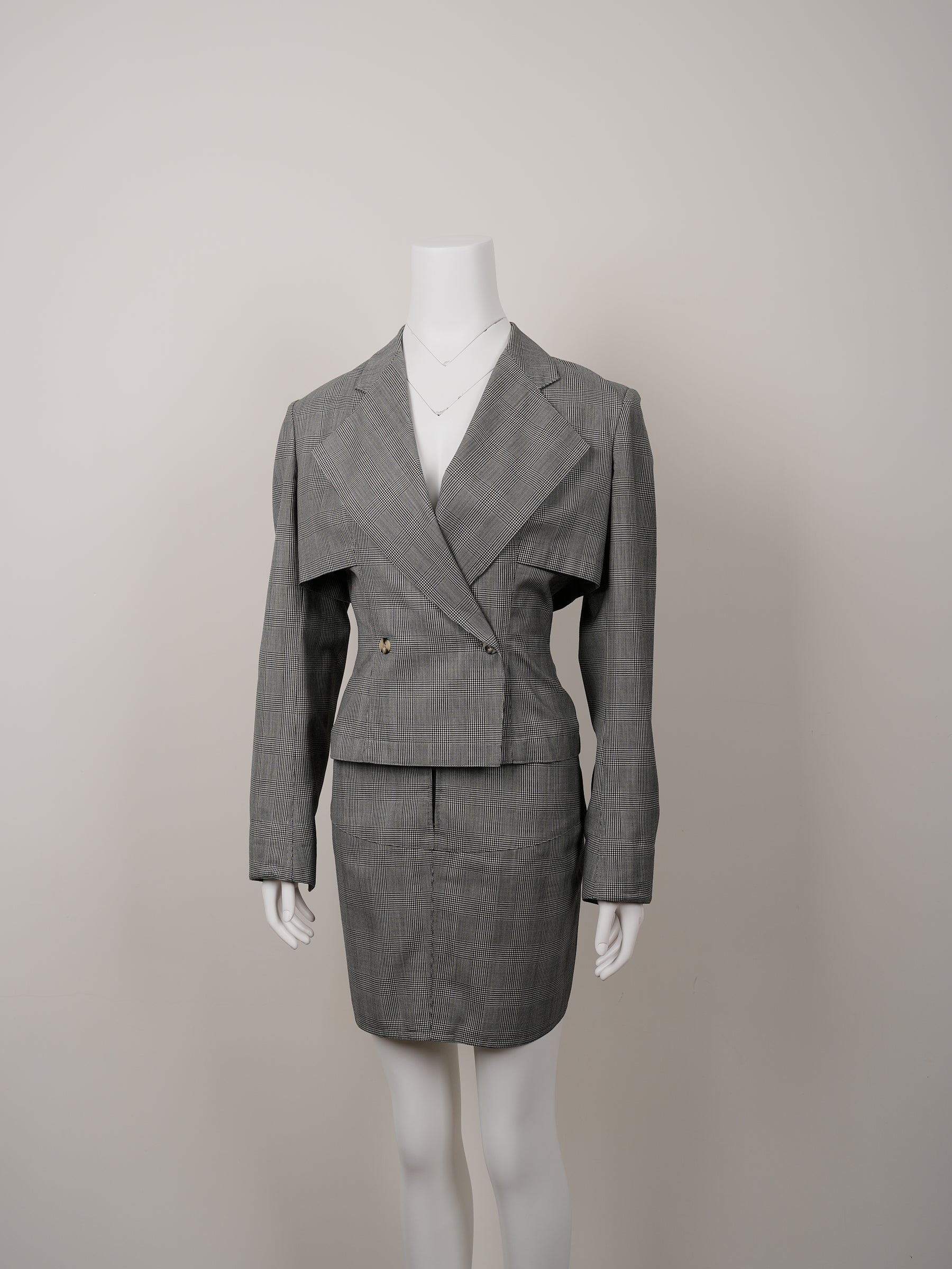 Alaïa Fall/Winter 1988 Micro Houndstooth Suit with Pleated Skirt