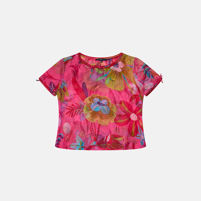 Preowned Gucci 1999 Pink Floral Silk Sheer Top