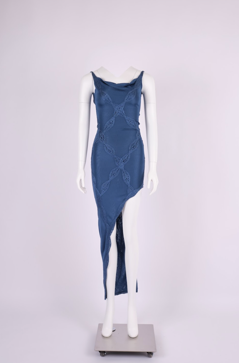 Preowned Christian Dior 2001 Blue Silk Asymmetrical Dress