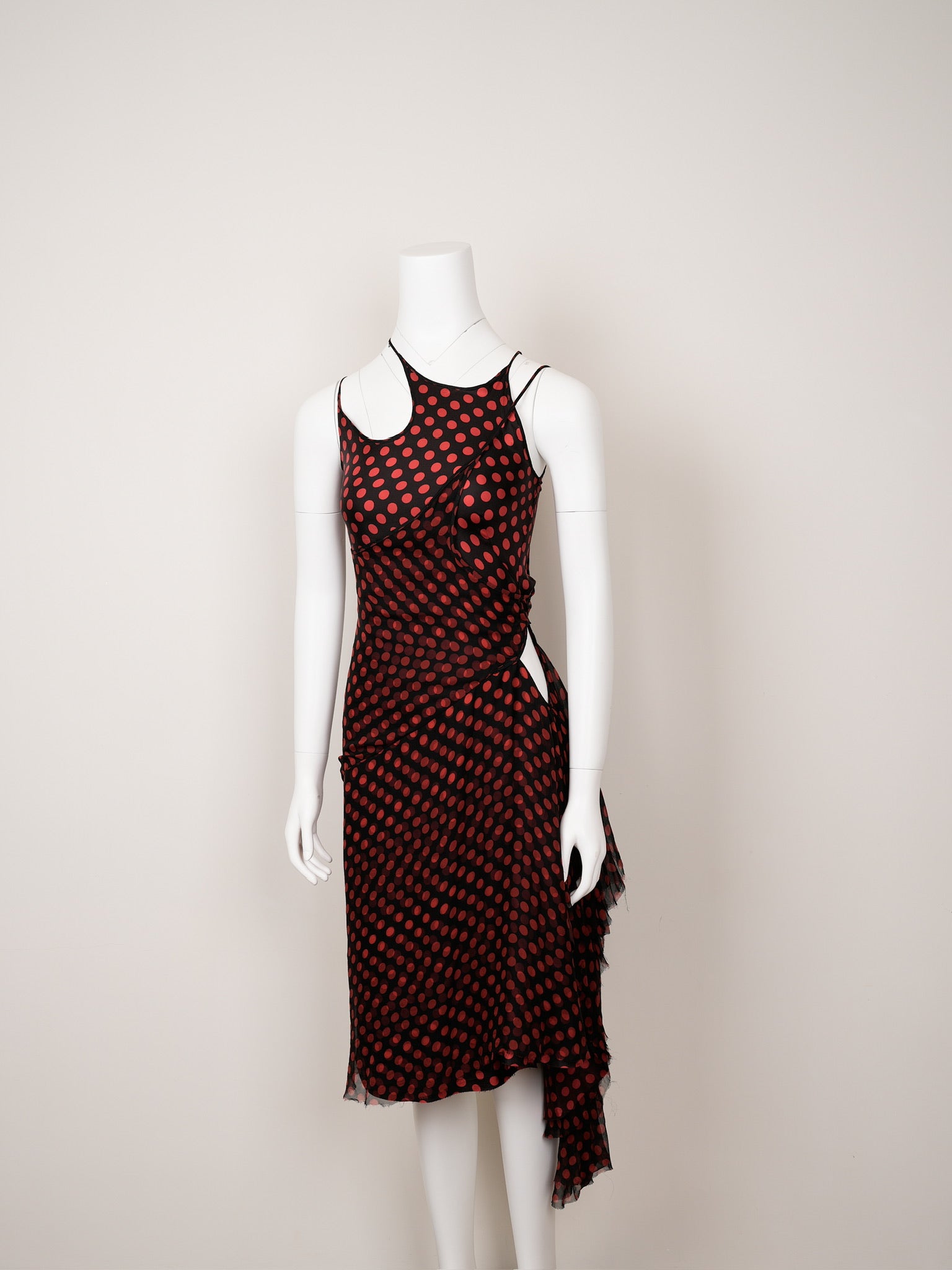 Alexander McQueen Spring 2002 Red Polka‑Dot Chiffon Dress - Pulled