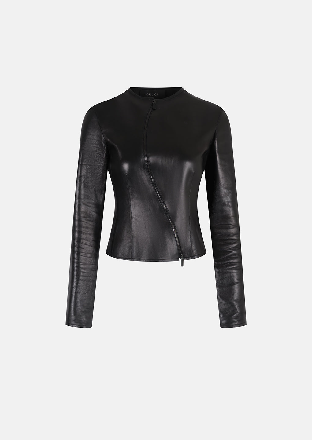 Vintage Gucci Fall 1999 Curved Zipper Leather Jacket