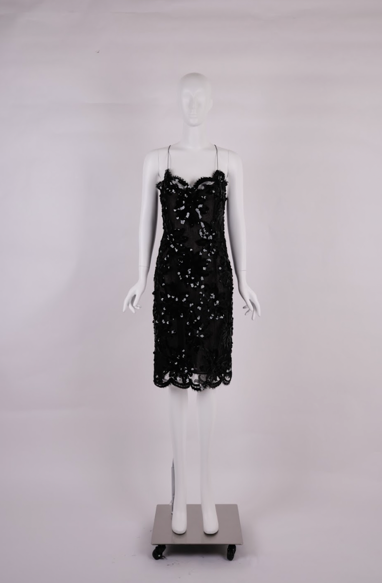 Vintage YSL Rive Gauche Spring 1991 Noir Lace Sequin Runway Dress