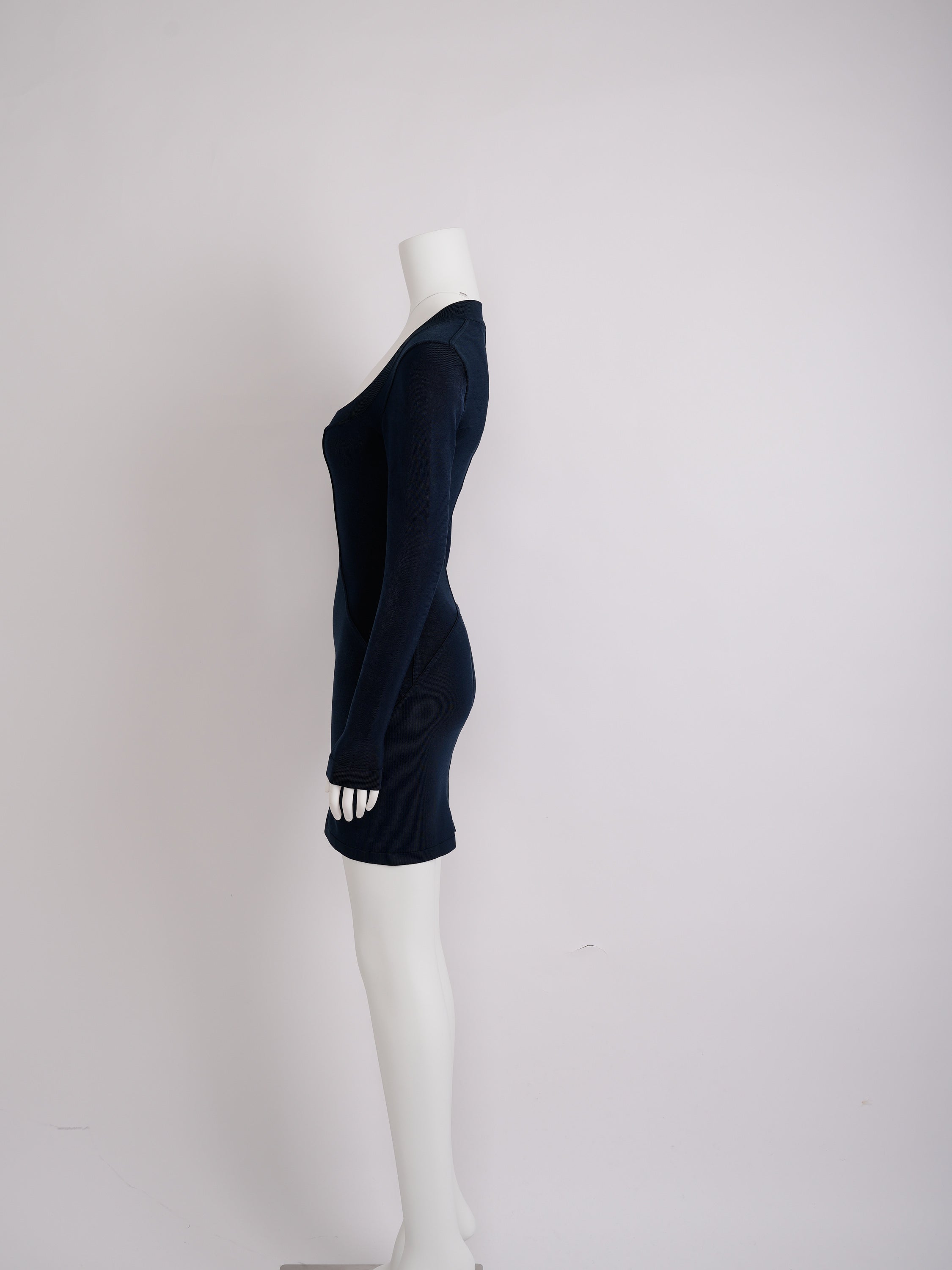 Vintage Alaïa Circa 1990s Navy Blue Rayon Bodycon Dress