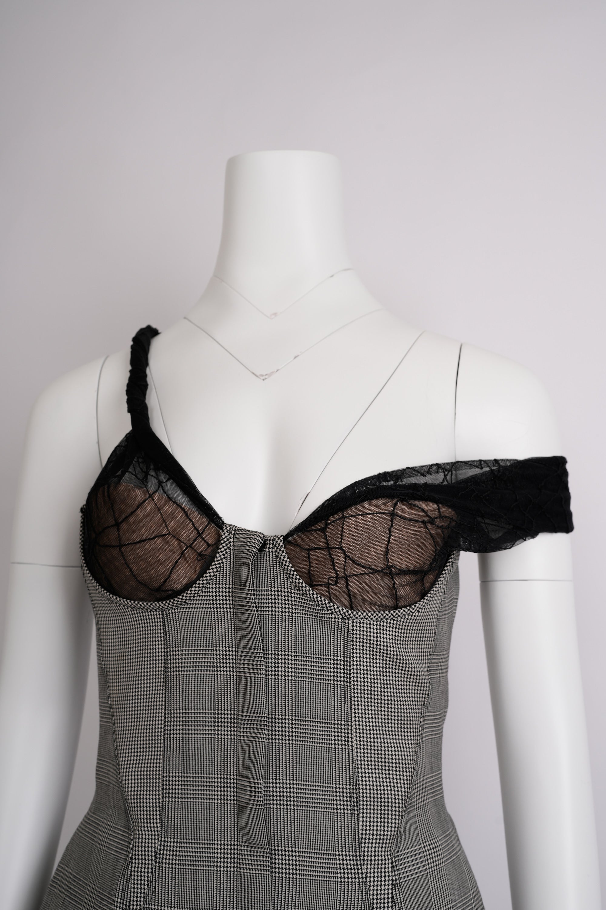 Vintage Gianni Versace 1998 Grey Mesh and Lace Top and Pencil Skirt Set