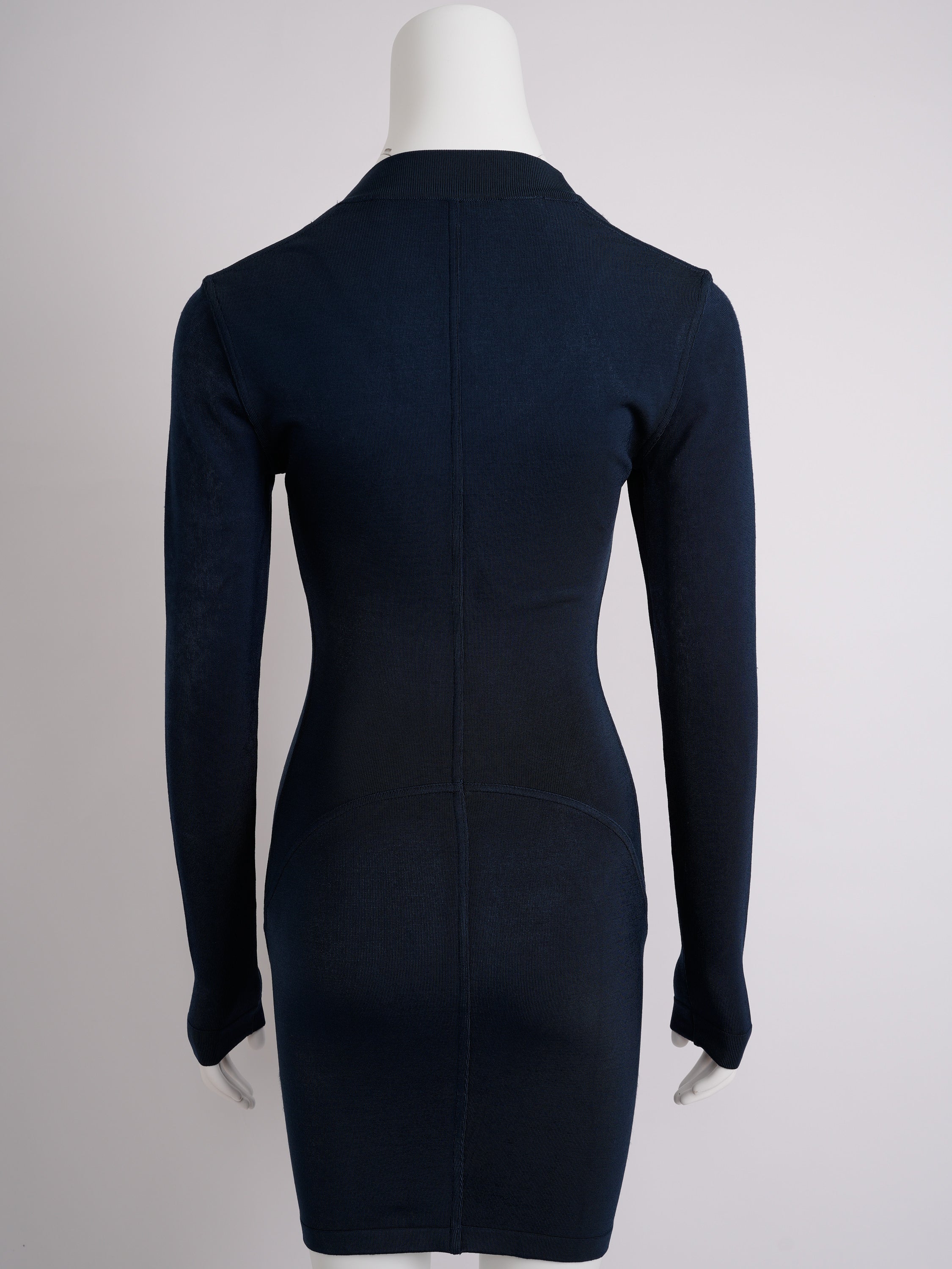 Vintage Alaïa Circa 1990s Navy Blue Rayon Bodycon Dress