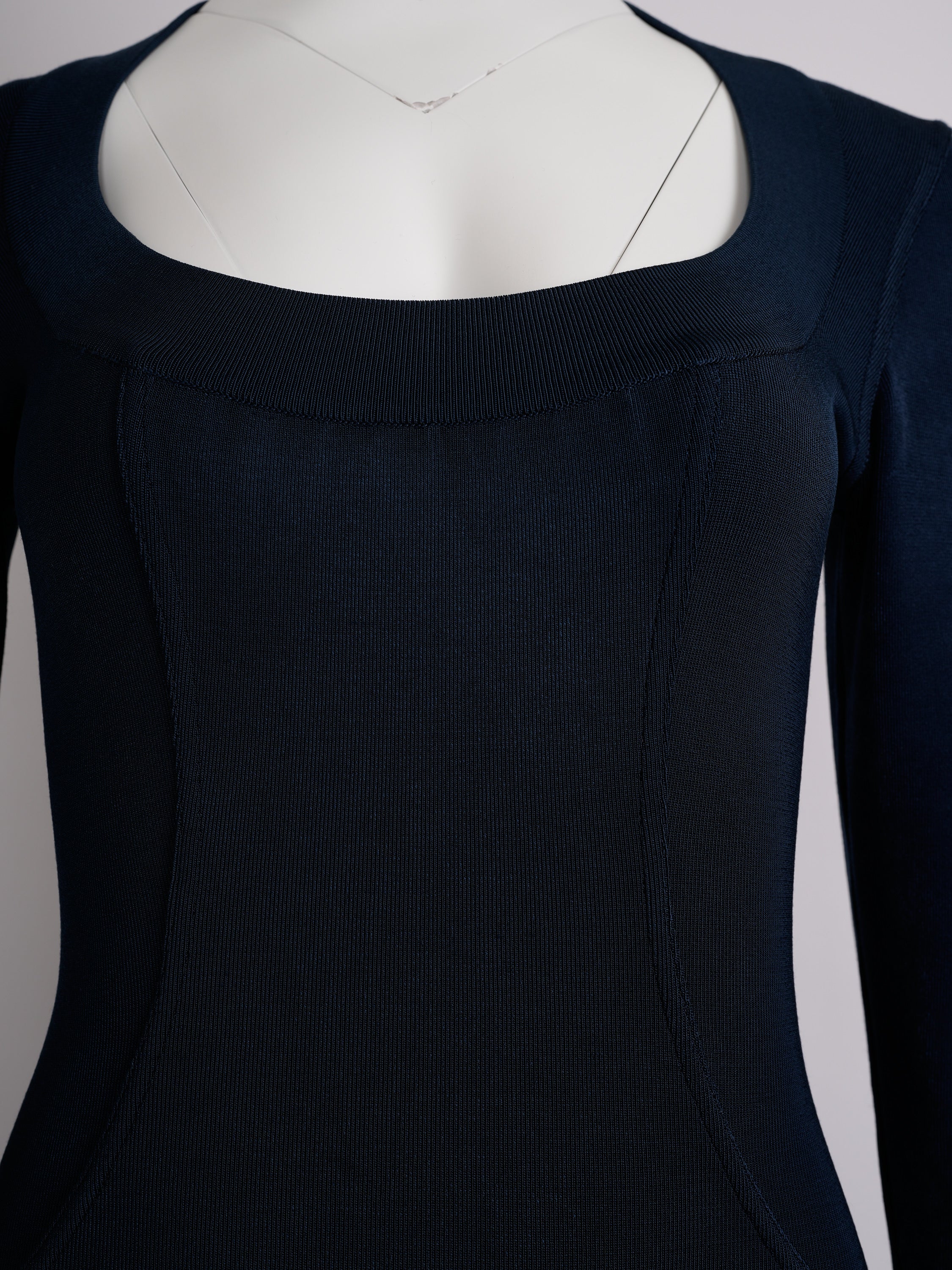 Vintage Alaïa Circa 1990s Navy Blue Rayon Bodycon Dress