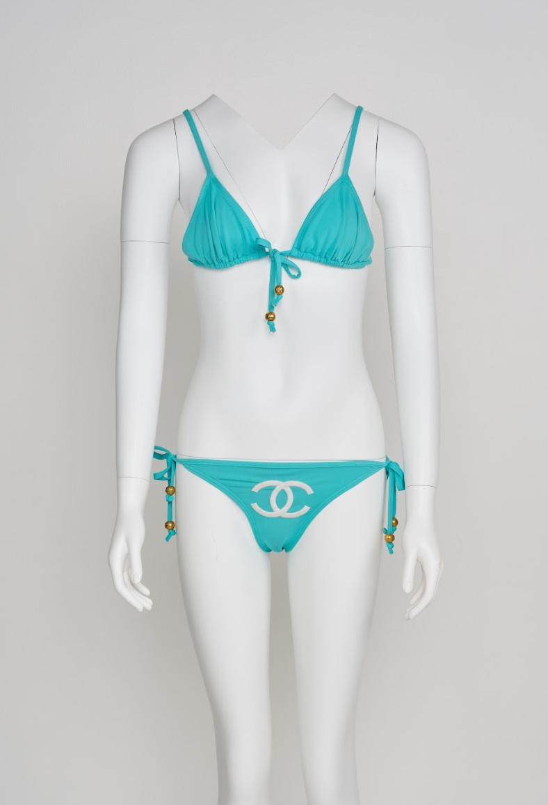 Vintage Chanel Spring 1994 Turquoise Logo Bikini