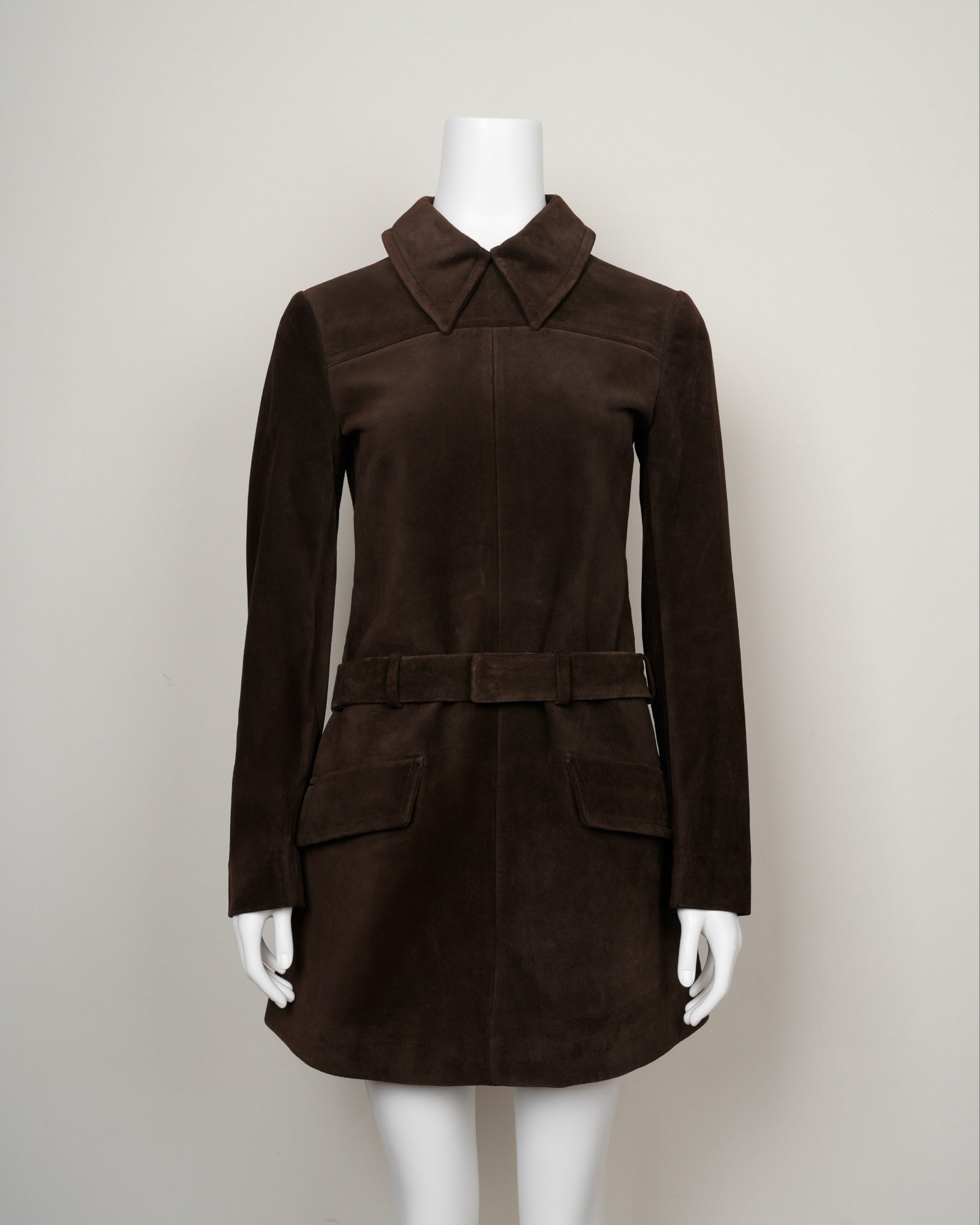 Preowned Miu Miu Early 2000s Chocolate Brown Suede Shirtdress