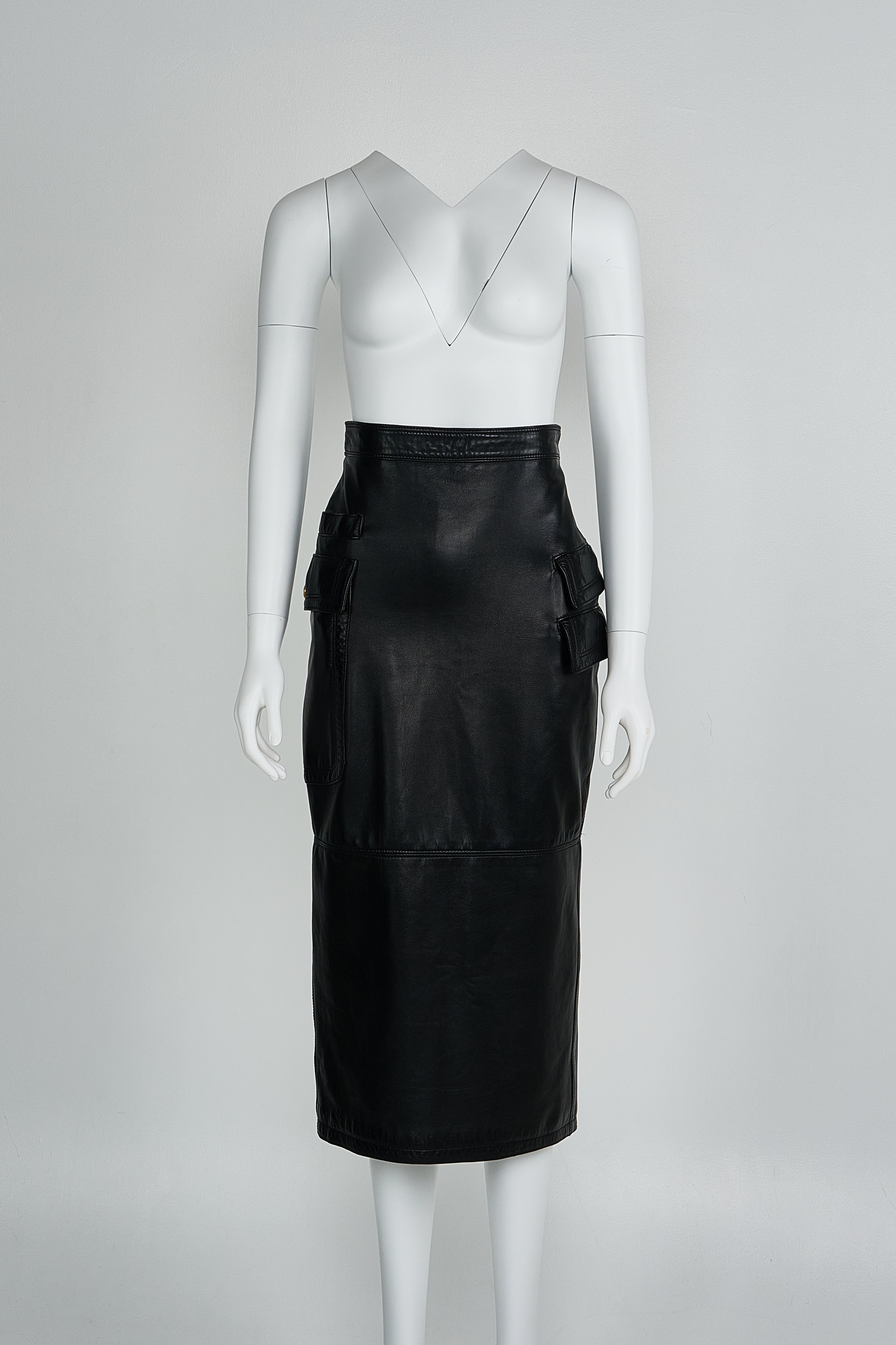 Vintage Gianni Versace 1990s Leather Long Skirt