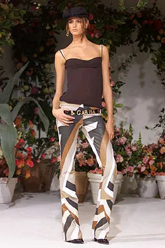 Preowned Dolce & Gabbana Spring 2000 Beige Brown Leather Patchwork Pants