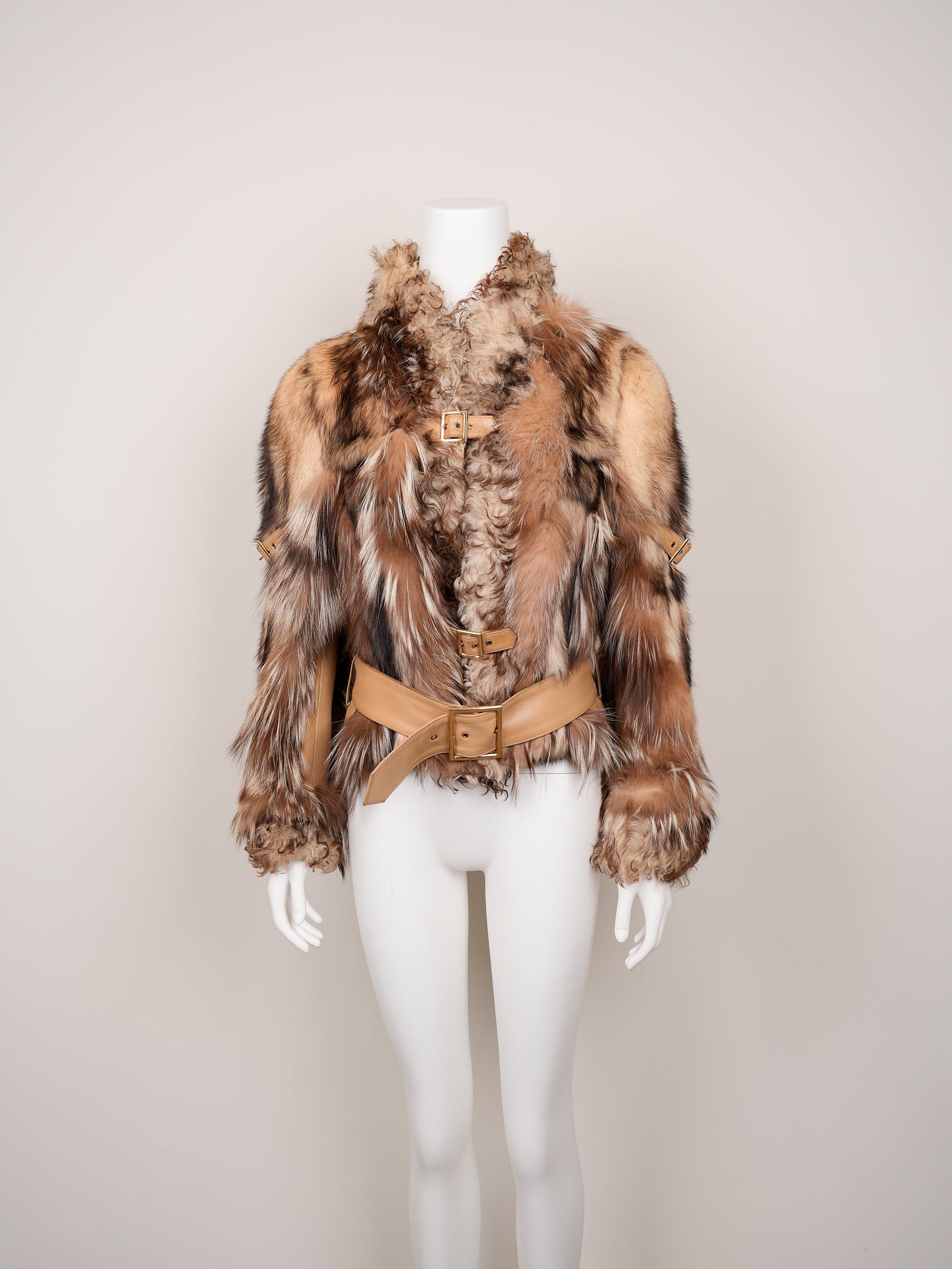 Dolce & Gabbana Fall/Winter 2001 Fur & Shearling Jacket with Leather Belts