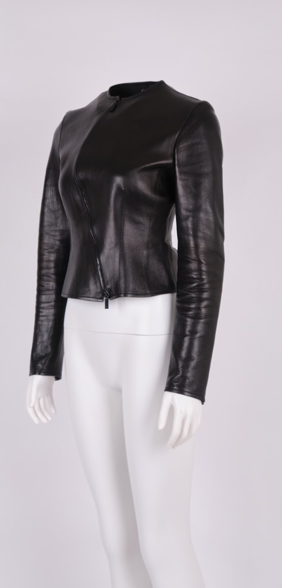 Vintage Gucci Fall 1999 Curved Zipper Leather Jacket