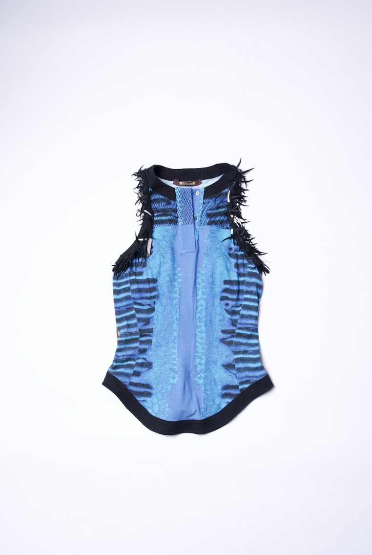 Preowned Roberto Cavalli 2011 Blue Dotted Jeans and Top Set