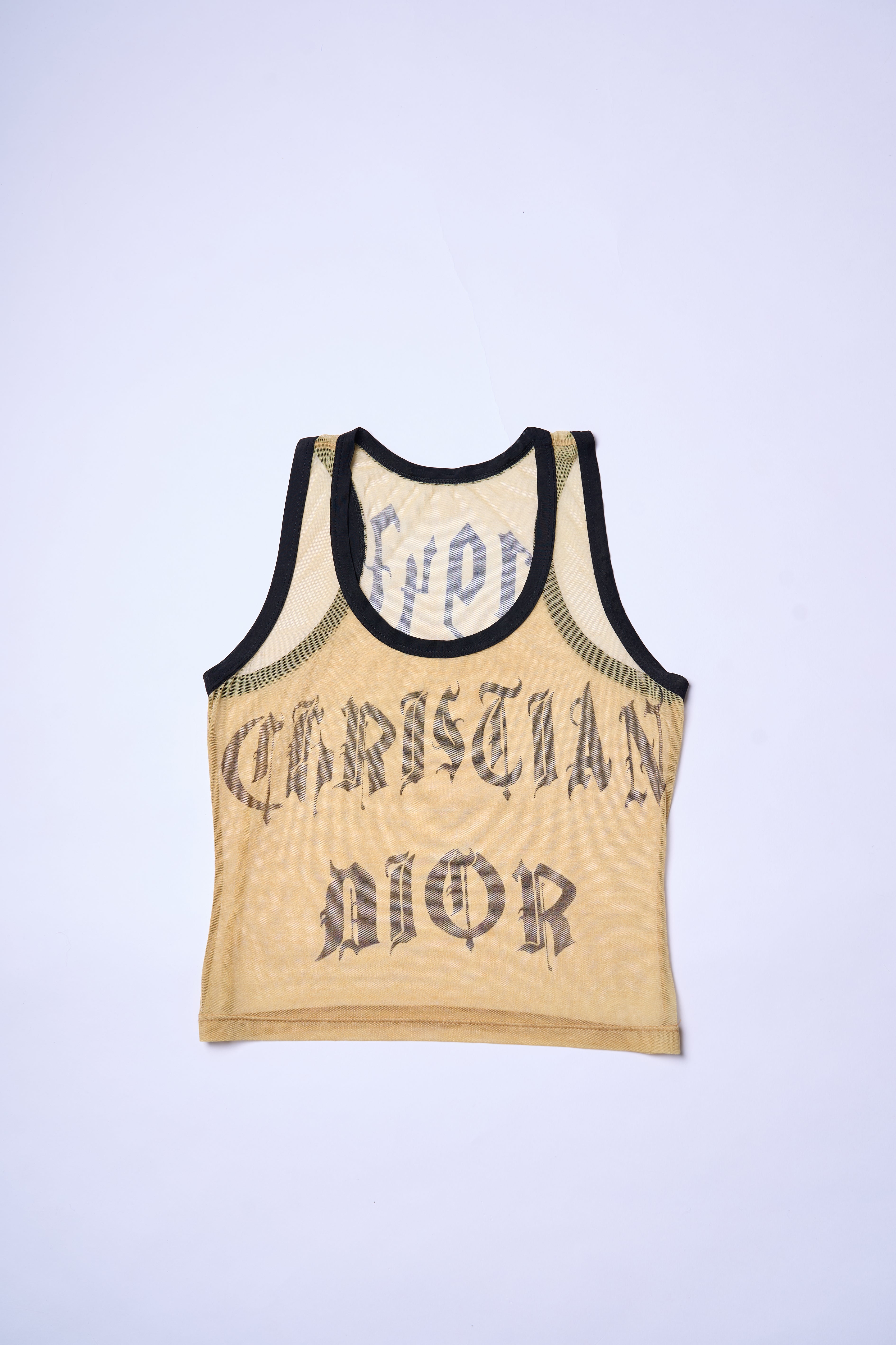 Preowned Christian Dior Spring 2002 Beige Mesh Gothic Letter Tank