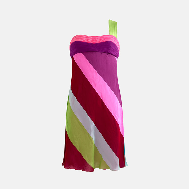 Vintage Versace 2003 Colorblock Mini Dress with Single Strap