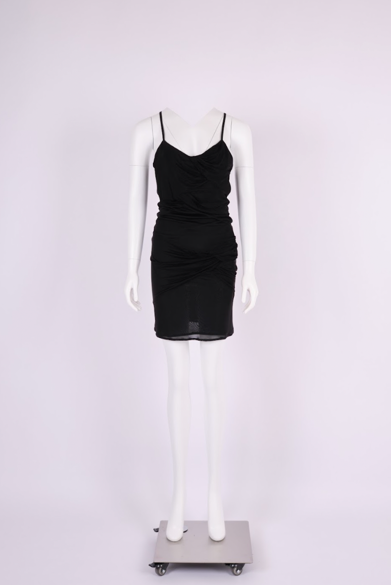 Preowned Christian Dior 2004 Black Cupro Sculptural Mini Dress
