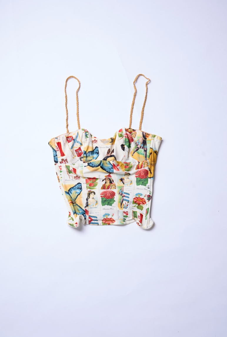 Preowned Christian Dior 2002 Stamp Print Bustier and Pants Set