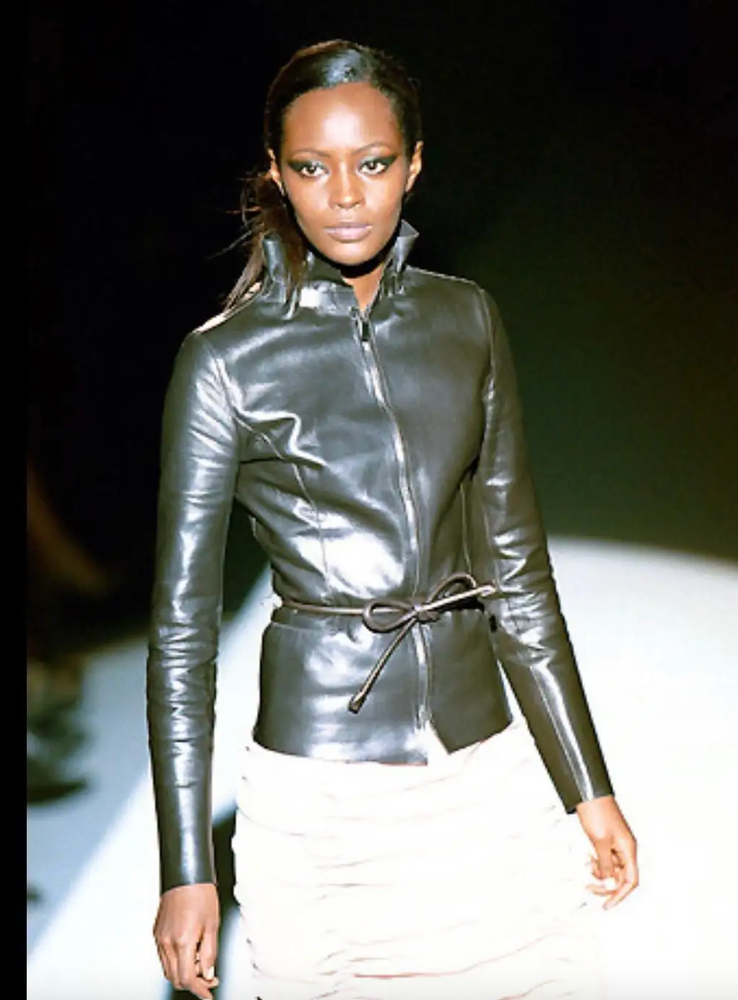 Vintage Gucci Fall 1999 Curved Zipper Leather Jacket