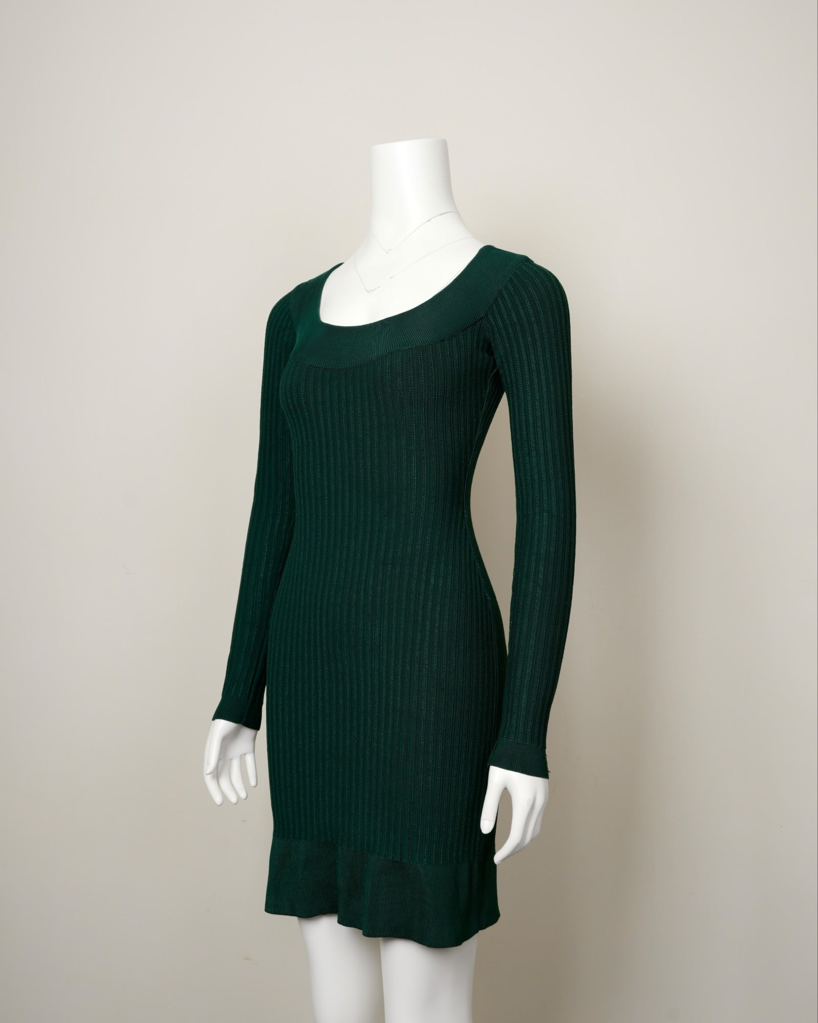 Vintage Alaïa Fall 1990 Forest Green Ribbed Knit Scoop-Neck Dress