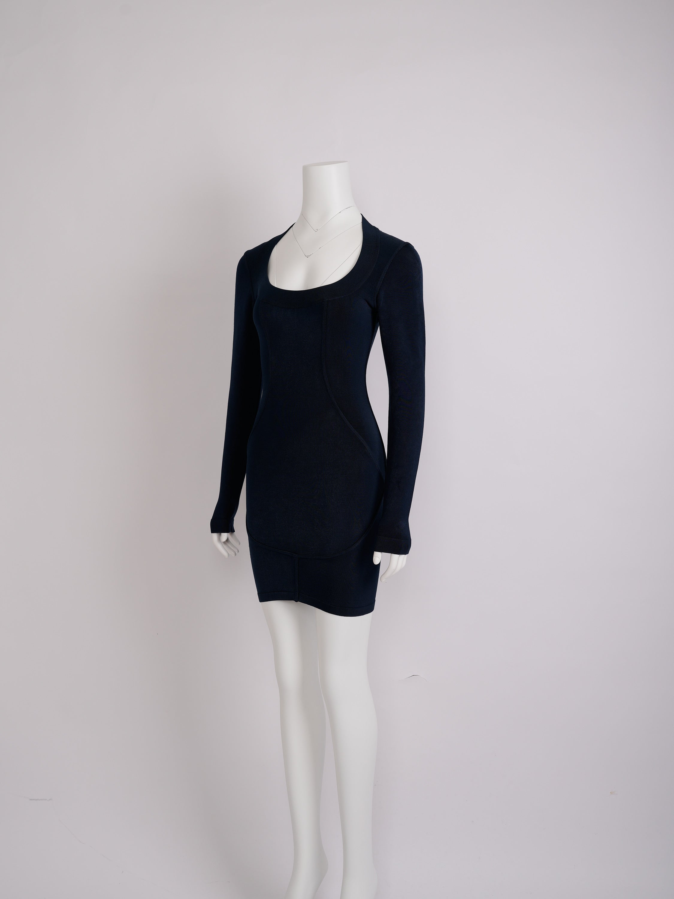 Vintage Alaïa Circa 1990s Navy Blue Rayon Bodycon Dress