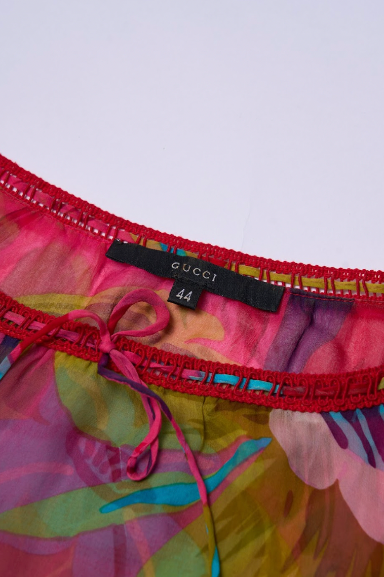 Preowned Gucci 1999 Pink Floral Silk Sheer Top