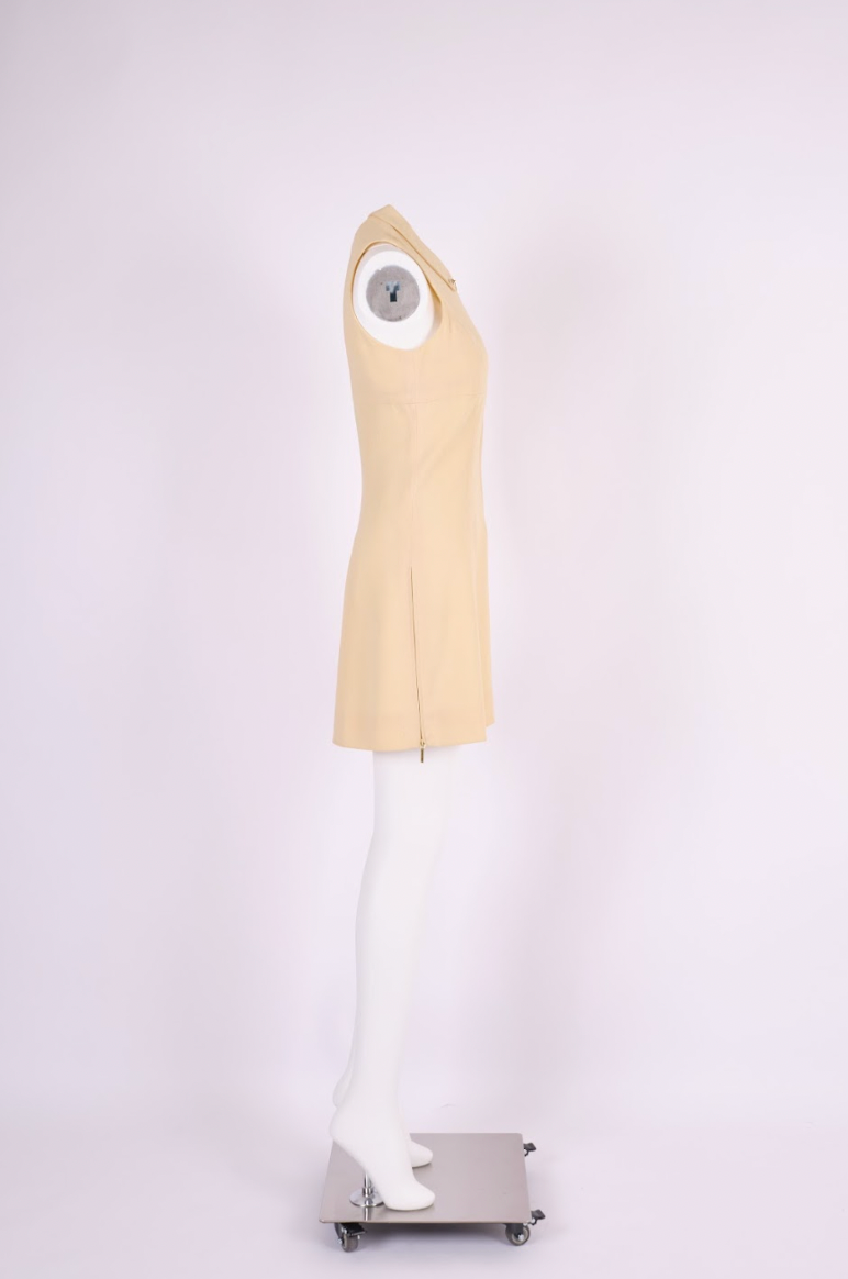 Vintage Chanel 1995 Light Taupe Sleeveless Zip-Front Dress with Collar