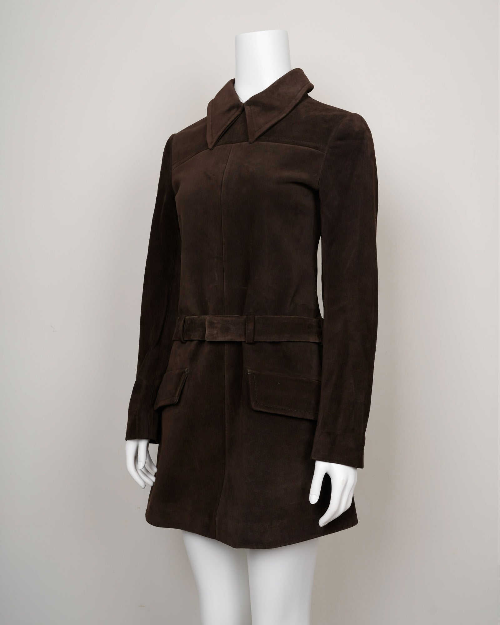 Preowned Miu Miu Early 2000s Chocolate Brown Suede Shirtdress