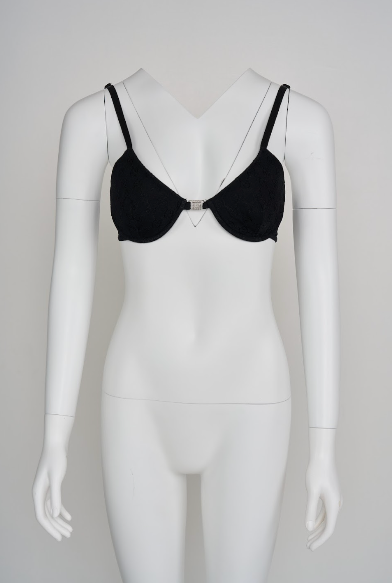 Vintage Gucci by Tom Ford Spring 1998 Runway Black Crystal Bra with Raised Logo Monogram