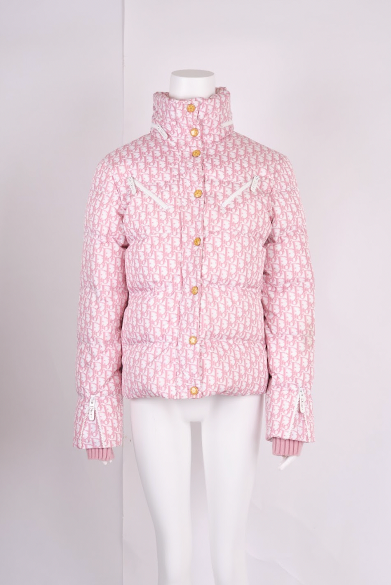Preowned Christian Dior by John Galliano Pink Trotter Logo Puffer Jacket